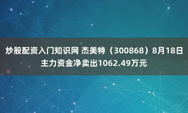 炒股配资入门知识网 杰美特（300868）8月18日主力资金净卖出1062.49万元